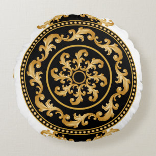 Golden baroque, chains, black decor round pillow