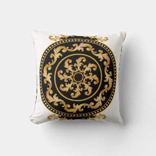 Golden baroque, chains, black decor throw pillow