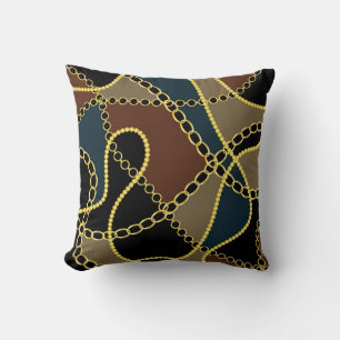 Golden baroque chains, black illustration. throw pillow
