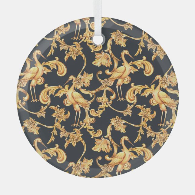 Golden baroque cranes: rococo ornament. glass ornament (Front)