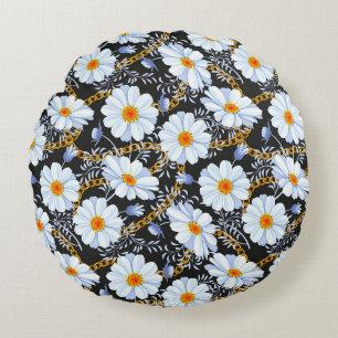Golden Baroque: Floral Chain Texture Round Pillow