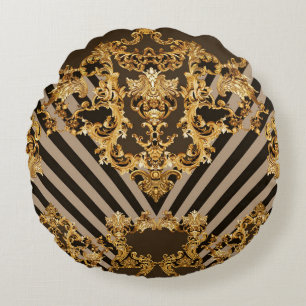 Golden baroque: geometric pattern design round pillow