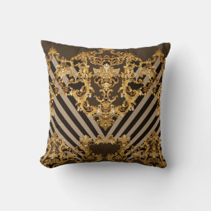 Golden baroque: geometric pattern design throw pillow