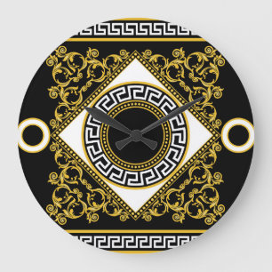 Golden Baroque: Greek Black Border Large Clock