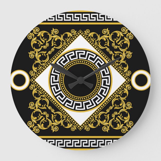 Golden Baroque: Greek Black Border Large Clock (Front)
