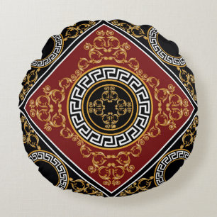 Golden Baroque: Greek Motif Illustration. Round Pillow