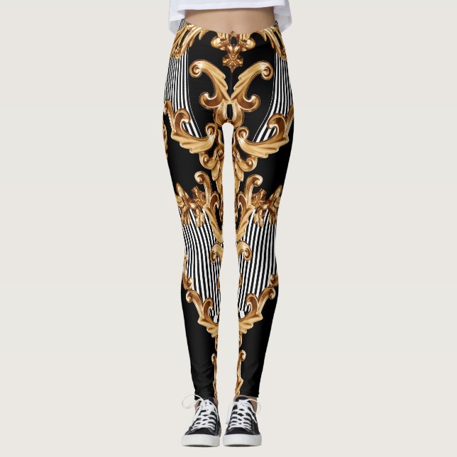 Golden baroque, intricate ornament design. leggings (Front)