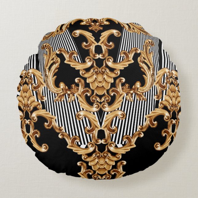 Golden baroque, intricate ornament design. round pillow (Front)
