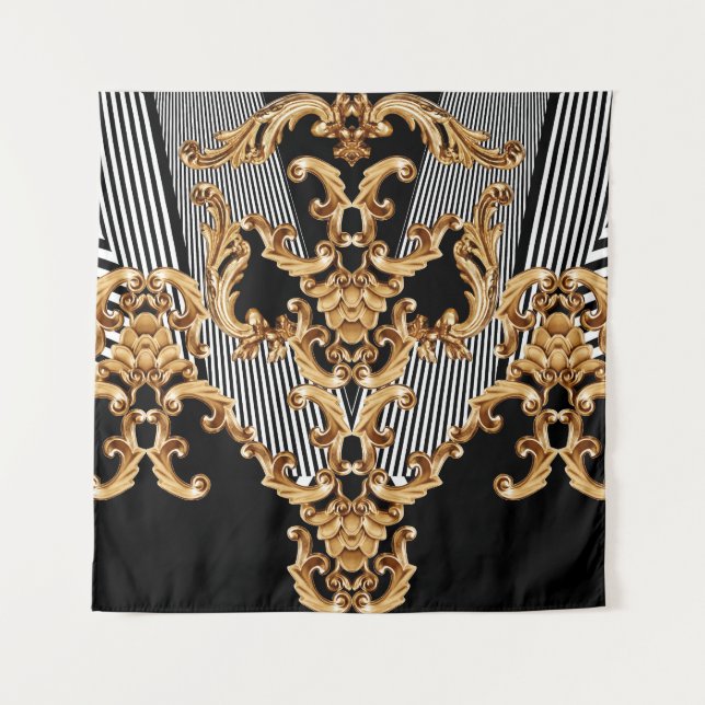 Golden baroque, intricate ornament design. tapestry (Front)