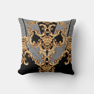 Golden baroque, intricate ornament design. throw pillow