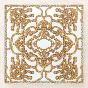 Golden Baroque: Luxurious Ornament Design. Glass Coaster