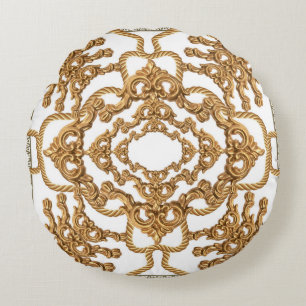Golden Baroque: Luxurious Ornament Design. Round Pillow