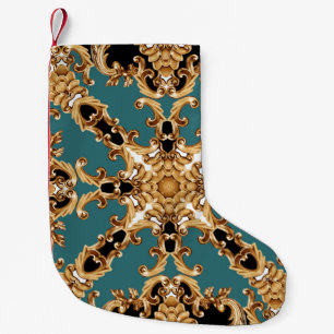 Golden baroque, luxurious ornament design. small christmas stocking