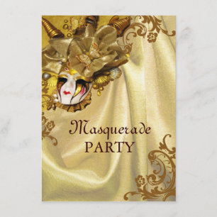 Golden Baroque Masquerade Party Invitation