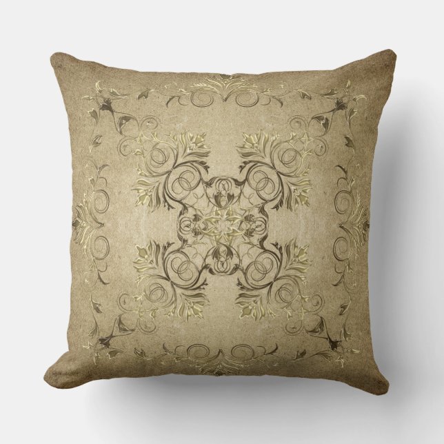 Golden baroque on grunge background. throw pillow (Front)