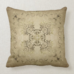 Golden baroque on grunge background. throw pillow
