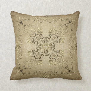 Golden baroque on grunge background. throw pillow