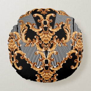 Golden baroque ornament round pillow