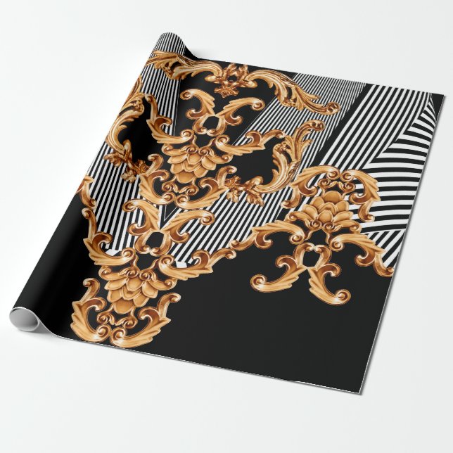 Golden baroque ornament wrapping paper (Unrolled)