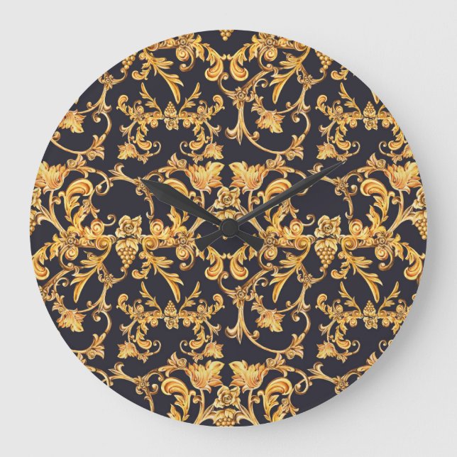 Golden Baroque, Scroll Leaves Pattern. Large Clock (Front)