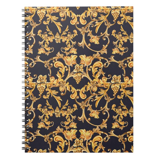 Golden Baroque, Scroll Leaves Pattern. Notebook (Front)