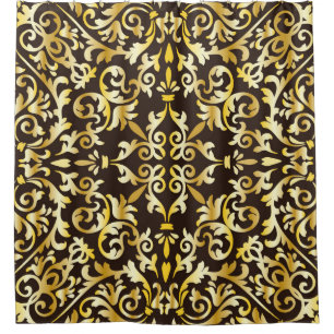 Golden baroque seamless pattern on black backgroun