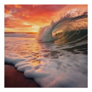 Golden Barrel Coastal Photorealistic Digital Art Poster