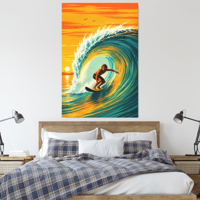 Golden Barrel Surfer Canvas Print (Insitu(Bedroom))
