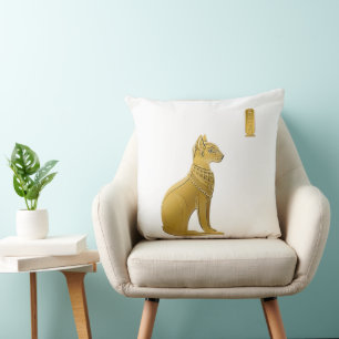 Golden Bastet - Egyptian Cat Goddess of Protection Throw Pillow