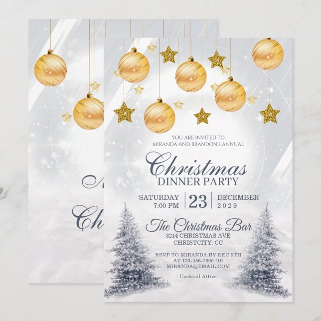Golden Baubles Christmas Corporate Holiday Party Invitation (Front/Back)