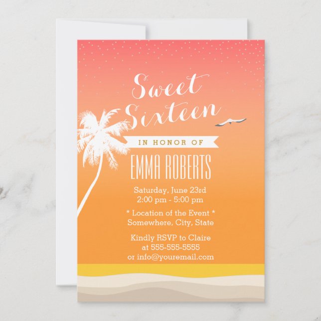 Golden Beach Elegant Sweet 16 Invitation (Front)