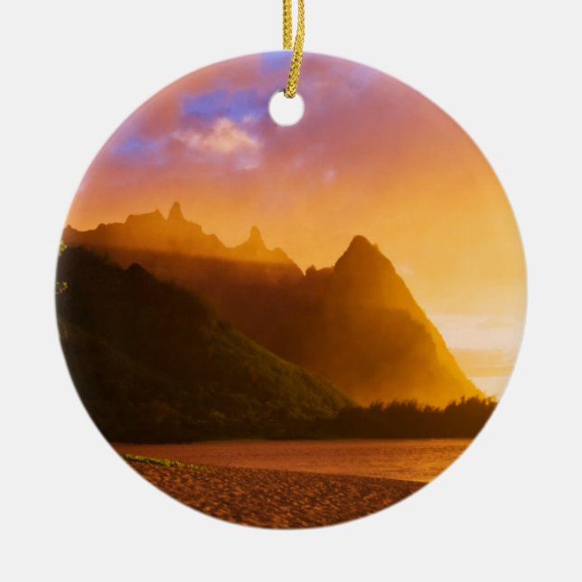 Golden beach sunset, Hawaii Ceramic Ornament (Front)