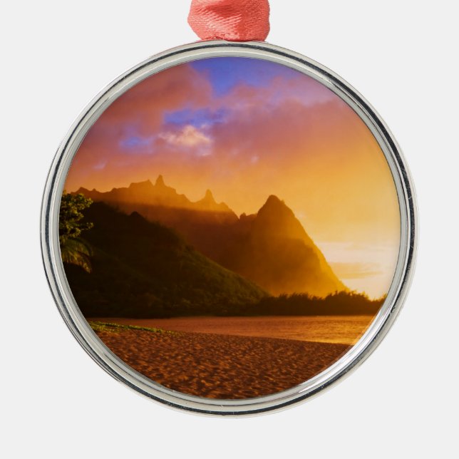 Golden beach sunset, Hawaii Metal Ornament (Front)