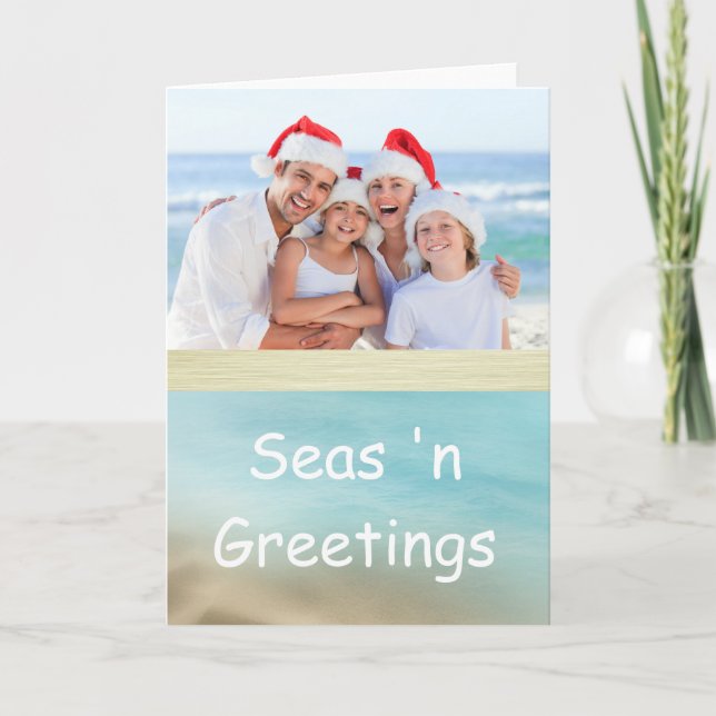 Golden Beaches Tropical Photo Christmas Card (Front)
