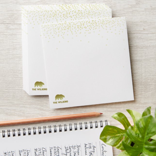 Golden Bear Glitter Confetti Monogram Envelope (Stacked)