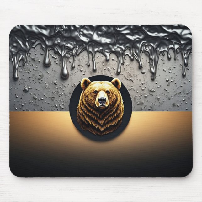 Golden Bear Head With Dripping Metal 🐻 Mouse Pad (Front)