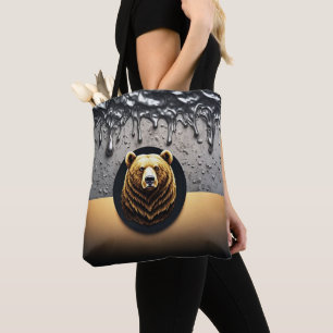 Golden Bear Head With Dripping Metal 🐻 Tote Bag