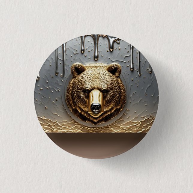 Golden Bear Relief With Metal Drip Effect 🐻 1 Inch Round Button (Front)