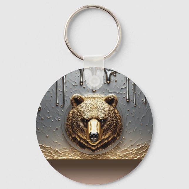 Golden Bear Relief With Metal Drip Effect 🐻 Keychain (Front)