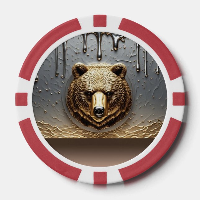 Golden Bear Relief With Metal Drip Effect 🐻 Poker Chips (Front)