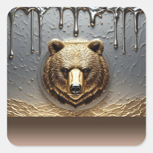 Golden Bear Relief With Metal Drip Effect 🐻 Square Sticker