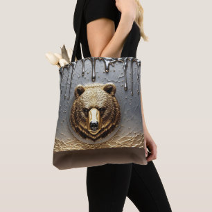 Golden Bear Relief With Metal Drip Effect 🐻 Tote Bag