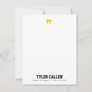 Golden Bear Varsity Notecard with Yellow Backer