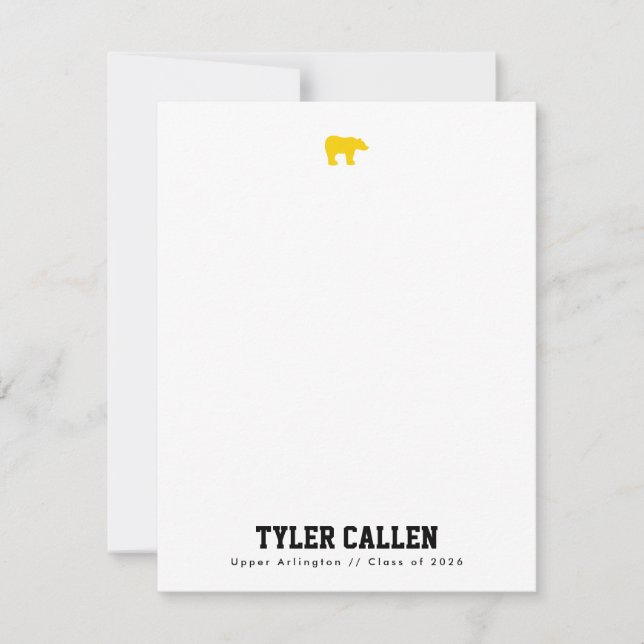 Golden Bear Varsity Notecard with Yellow Backer (Front)
