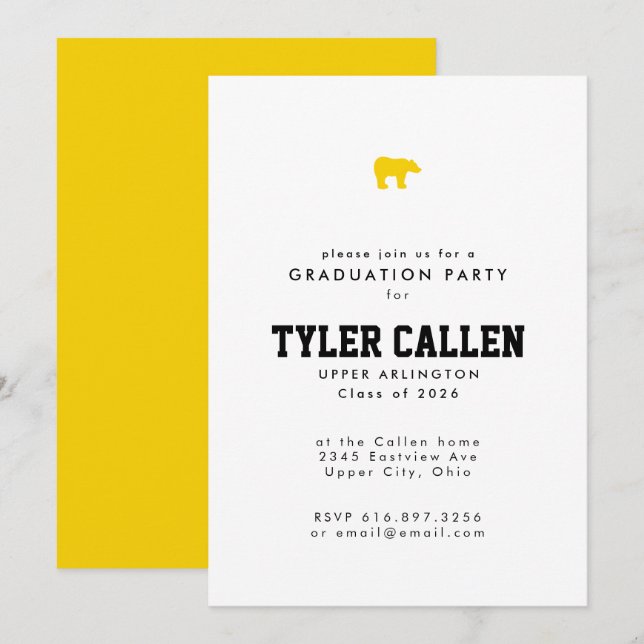 Golden Bear Varsity Text-only Grad Party Invitation (Front/Back)