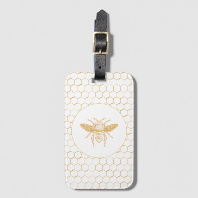 Golden Bee and Honeycomb Luggage Tag (Front Vertical)