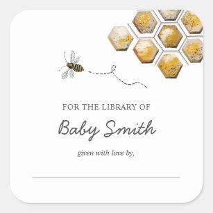 Golden Bee Baby Shower Bookplate Square Sticker