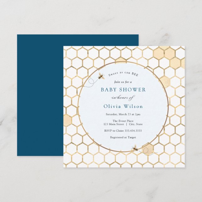 Golden Bee Boy Baby Shower Invitation (Front/Back)