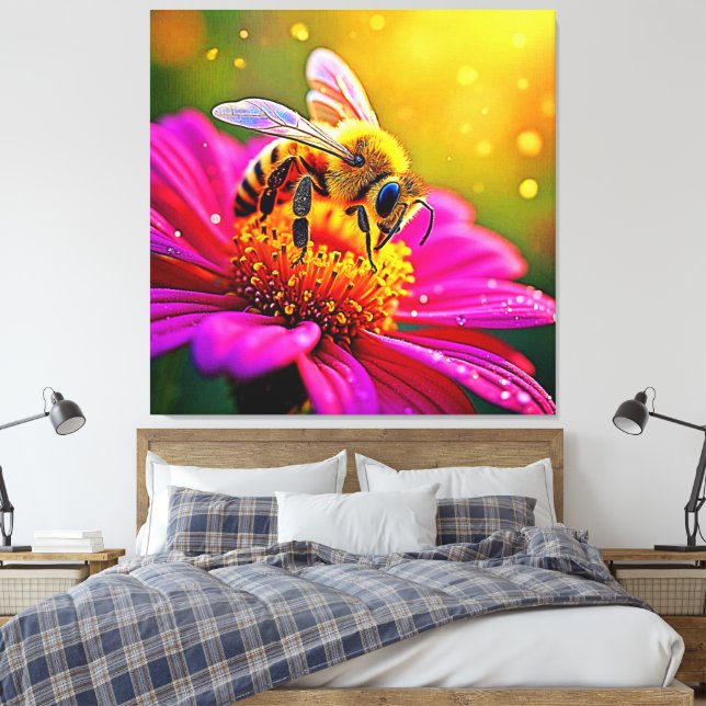 Golden Bee Flower Magic Light Design Canvas Print (Insitu(Bedroom))