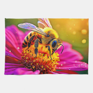 Golden Bee Flower Magic Light Design Kitchen Towel